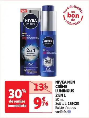 Auchan NIVEA MEN CRÈME LUMINOUS 2 EN 1 offre
