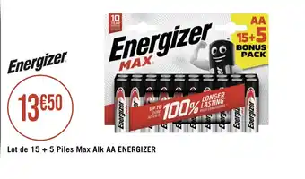 Géant Casino Lot de 15 + 5 Piles Max Alk AA ENERGIZER offre