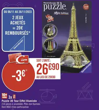 Géant Casino Puzzle 3D Tour Eiffel Illuminée offre