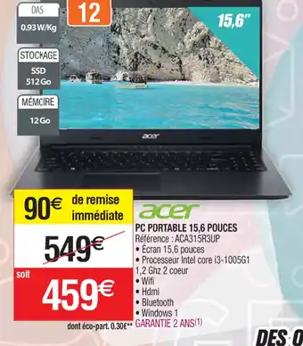 Cora x Carrefour PC PORTABLE 15,6 POUCES offre