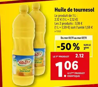 Lidl Vita d'or huile de tournesol offre