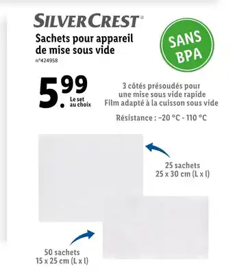 Lidl Silvercrest sachets pour appareil de mise sous vide offre