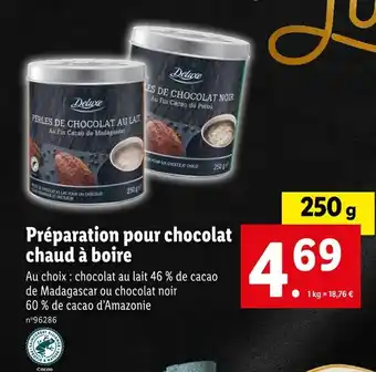 Lidl Dulux préparation pour chocolat chaud à boire offre