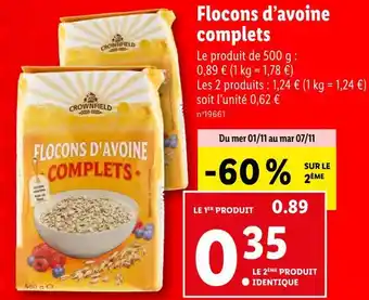 Lidl Crownfield flocons d’avoine complets offre