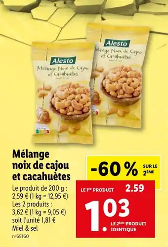 Lidl Alesto mélange noix de cajou et cacahuètes offre