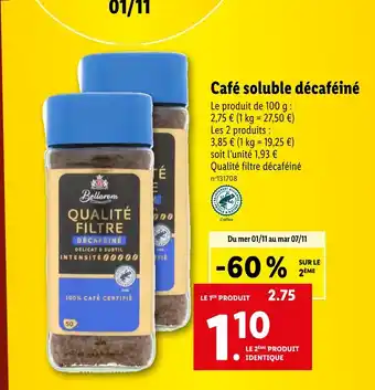 Lidl Bellarom café soluble décaféiné offre