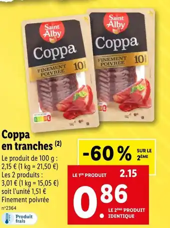 Lidl Saint alby coppa en tranches offre