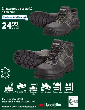 Lidl Parkside chaussures de sécurité s3 en cuir homme offre