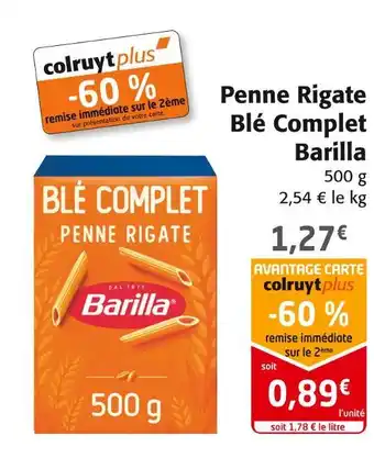 Colruyt Barilla penne rigate blé complet offre
