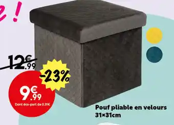 Maxi Bazar Pouf pliable en velours 31x31cm offre