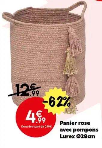 Maxi Bazar Panier rose avec pompons Lurex Ø28cm offre