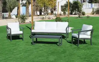 Bricorama Salon de jardin sofa acapulco-8 - finition anthracite, tissus blanc offre