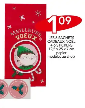 Les 6 sachets cadeaux noël + 6 stickers