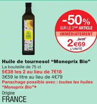 Monoprix Huile De Tournesol Monoprix Bio offre