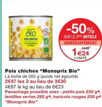 Monoprix Pois Chiches Monoprix Bio offre