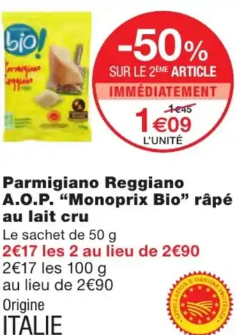 Parmigiano Reggiano A.O.P Monoprix Bio Râpé Au Lait Cru