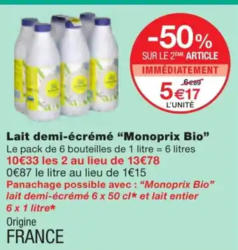 Lait Demi-Écrémé Monoprix Bio