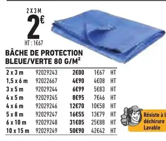 Brico Cash Bâche De Protection Bleue/Verte 80 G/M² offre