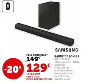 Hyper U Barre de son 3.1 offre