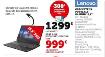 Hyper U ORDINATEUR PORTABLE GANING 15,6 offre