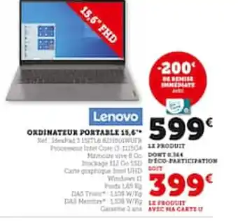 Hyper U Lenovo Ordinateur portable offre