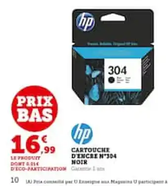 Hyper U CARTOUCHE D'ENCRE N'304 NOIR offre