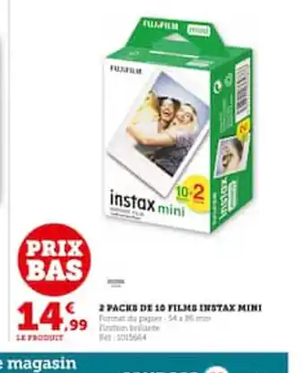 Hyper U 2 packs de 10 films instax mini offre