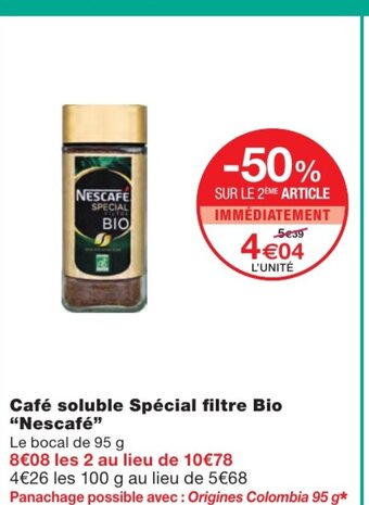 Monoprix Café soluble Spécial filtre Bio offre