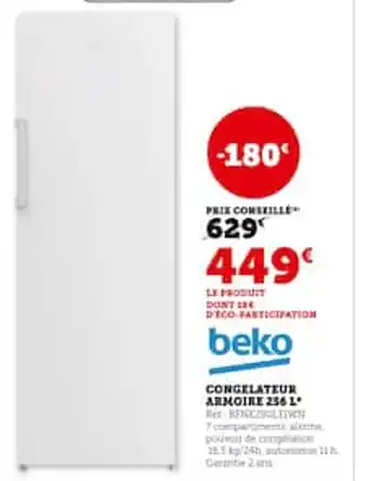 Hyper U Congelateur armoire 256L offre