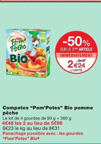 Monoprix Compotes "Pom'Potes Bio pomme pêche offre