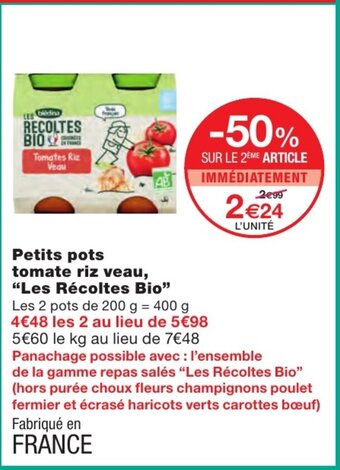 Monoprix Petits pots tomate riz veau offre