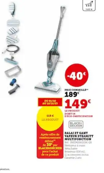 Hyper U BALAI ET GANT VAPEUR STEAMITT offre