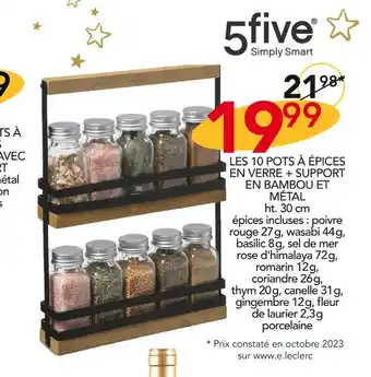 Stokomani 5 five les 10 pots à épices en verre + support en bambou et métal offre