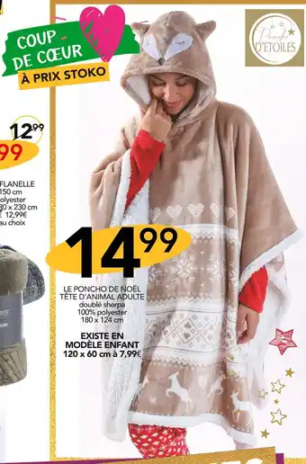 Stokomani Poudre d'étoiles le poncho de noël tête d'animal adulte offre