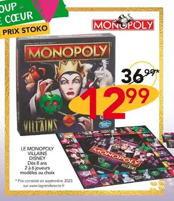 Stokomani Hasbro gaming le monopoly villains disney offre