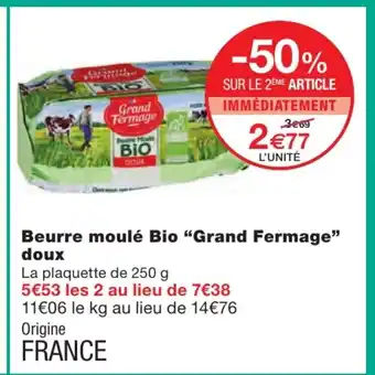 Monoprix Beurre moulé Bio offre