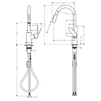 Hansgrohe focus m41 mitigeur de cuisine 240 noir mat, avec douchette extractible 2 jets (31815670)