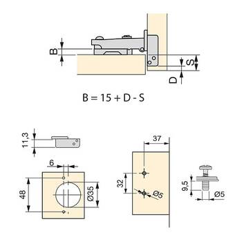 Bricorama Emuca kit charnière droite x91 avec fermeture amortie et embase avec montage mixte, nickelé, acier offre