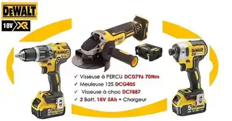 Bricorama Pack de 3 outils 18v (dcf887 + dcd796 + dcg405) + 2 batteries 5ah + chargeur + coffret tstak - dewalt - dck384p2t-qw offre