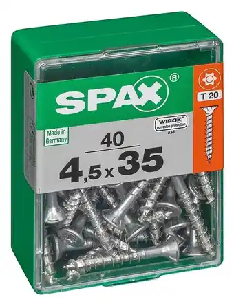 Bricorama Lot de 40 vis acier tête autofraisée plate spax, diam.4.5 mm x l.35 mm offre