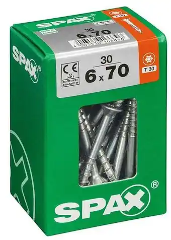 Bricorama Lot de 30 vis acier tête fraisée torx spax, diam.6 mm x l.70 mm offre