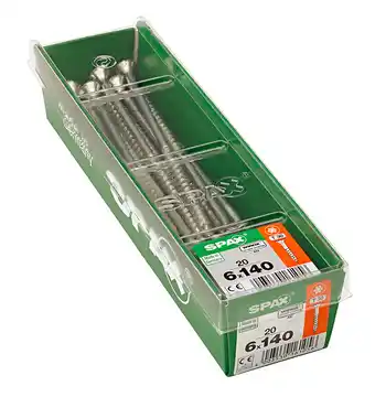 Lot de 20 vis acier tête fraisée torx spax, diam.6 mm x l.140 mm