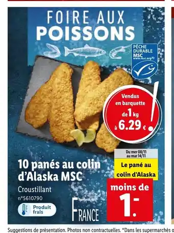Lidl 10 panés au colin d'Alaska MSC offre