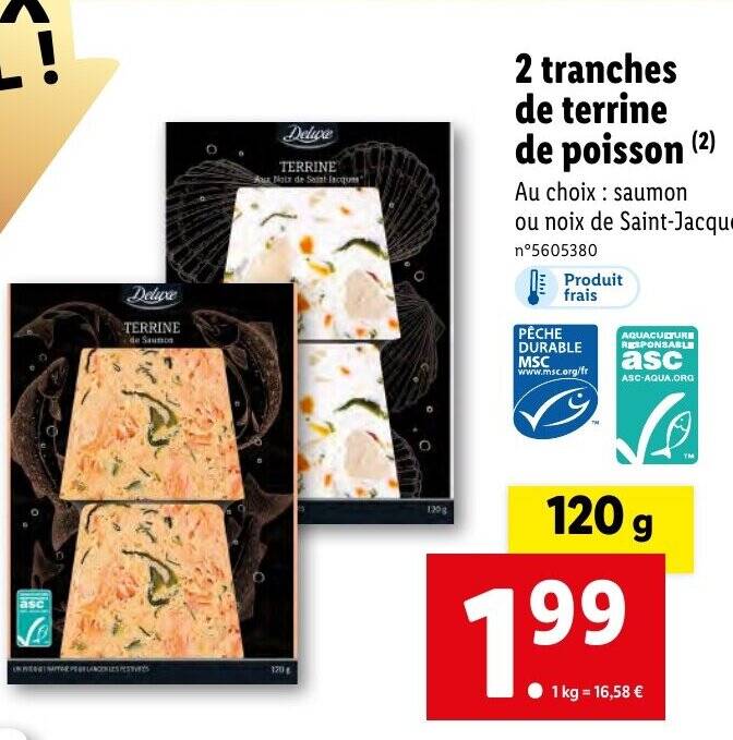 Promo 2 tranches de terrine de poisson chez Lidl