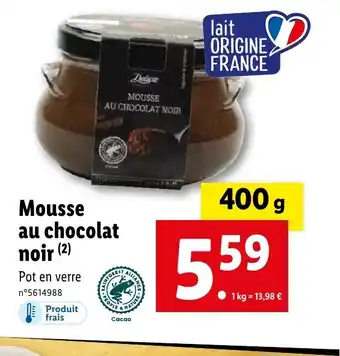 Lidl Mousse au chocolat noir offre