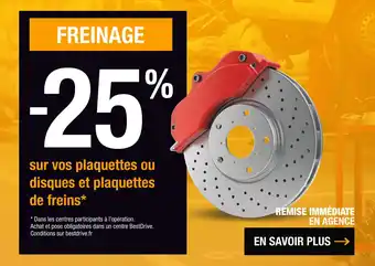 Offre freinage -25 % sur vos plaquettes ou disques et plaquettes de freins