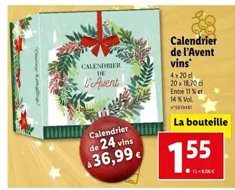 Lidl Calendrier de l'Avent vins offre