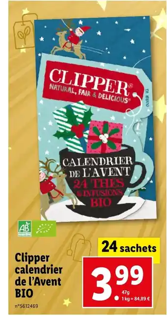 Lidl CLIPPER CALENDRIER DE L'AVENT BIO offre