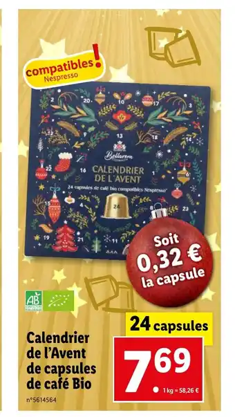 Lidl Calendrier de l'Avent de capsules de café Bio offre