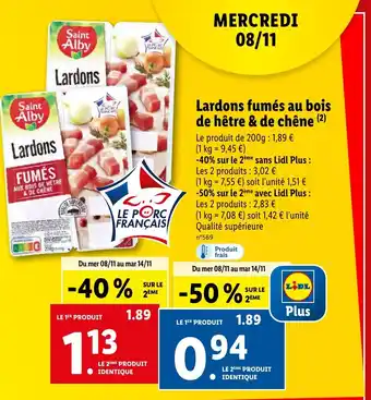 Lidl Lardons fumés au bois de hêtre & de chêne offre